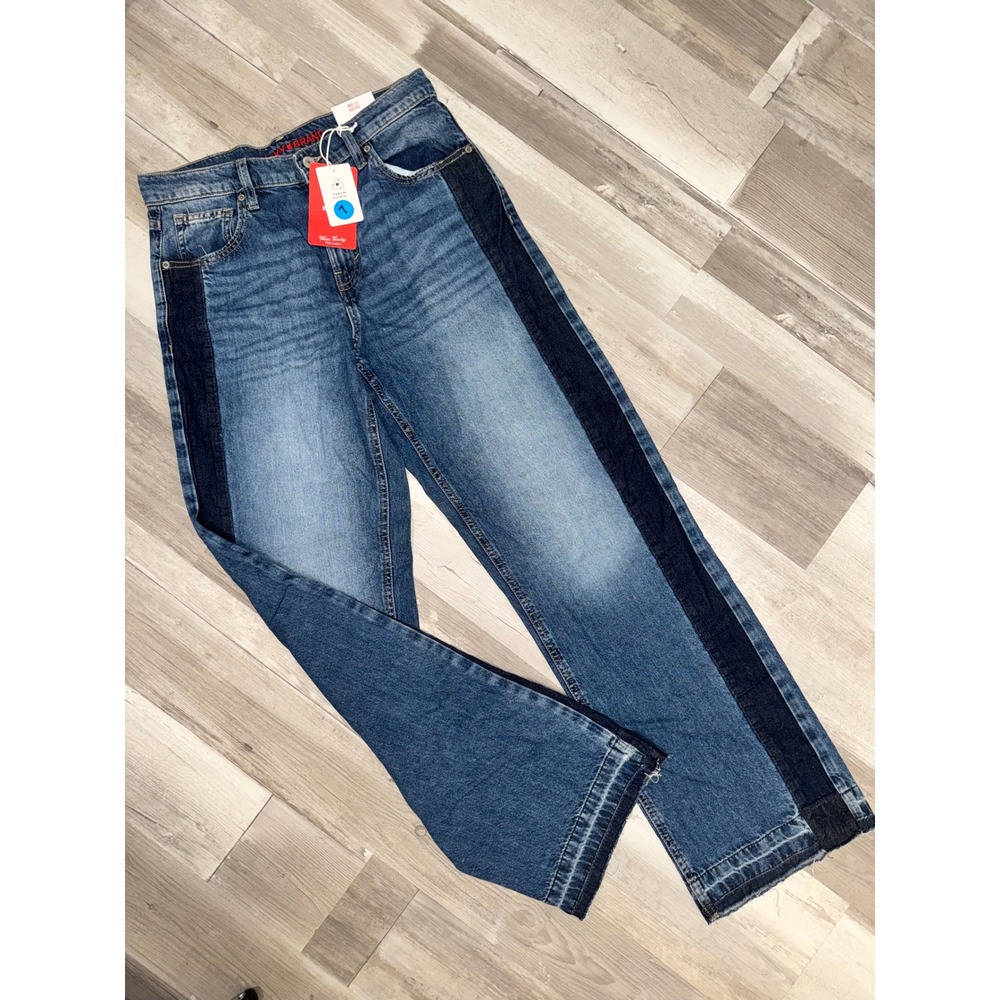 Lucky Brand Wide Leg Jeans Womens Blue Tuxedo Stripe High Rise 6/28 Long NWT